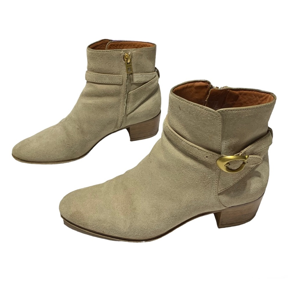 Coach Chrystie Suede Ankle Boots with Gold Buckle - Picture 3 of 16